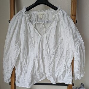 H&M Women's White Eyelet Blouse - Size XL